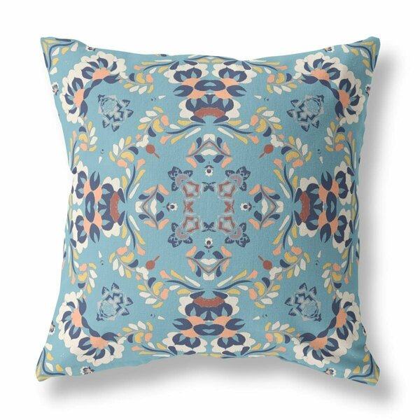 Palacedesigns 20 in. Filigree Indoor & Outdoor Zip Throw Pillow Gray Blue & Peach PA3098437
